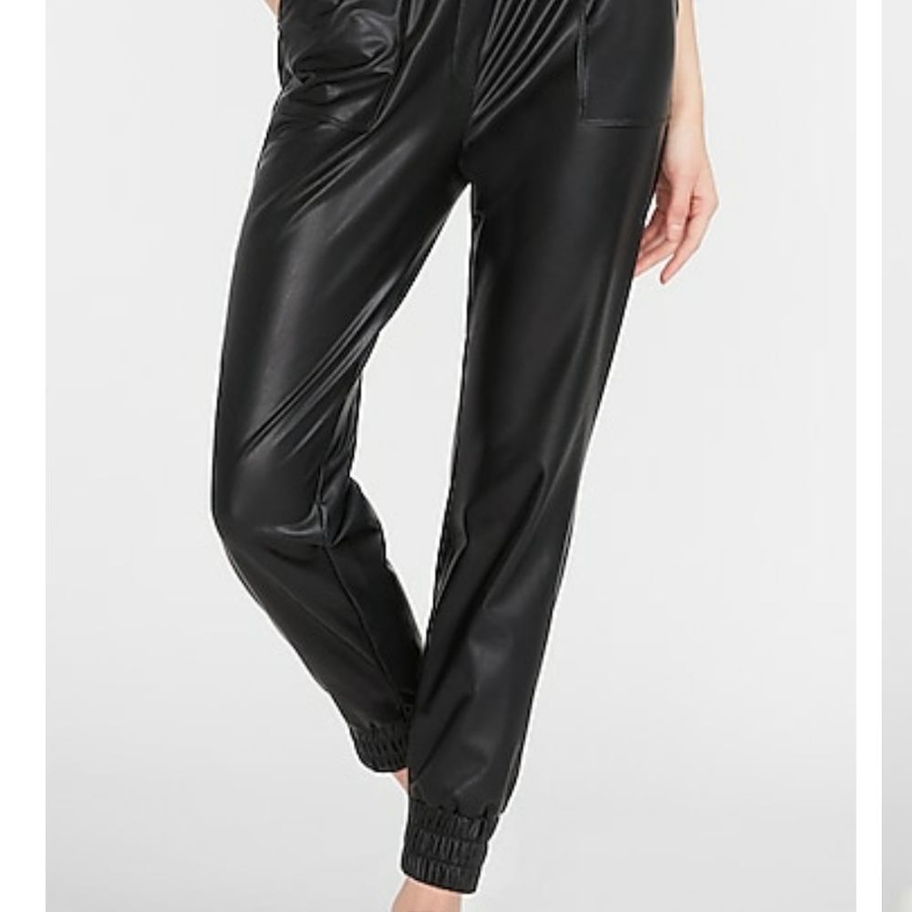 High Waisted Vegan Leather Jogger Pant in Black